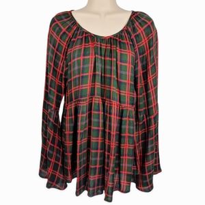 COPPER KEY Holiday Tartan Plaid Bell Sleeve Tunic Sz M